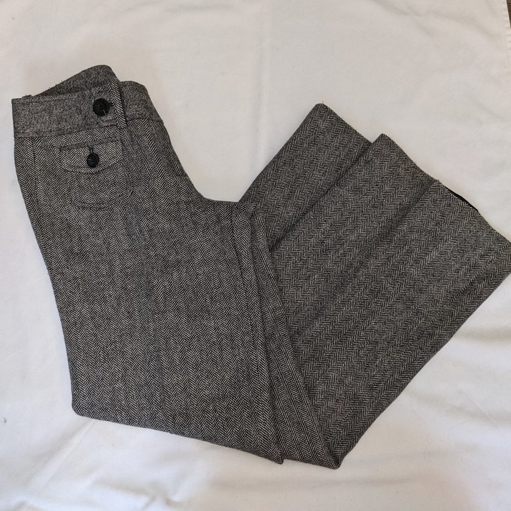 Ann Taylor Signature Fit Wide Leg Lined Herringbone Wool Trouser